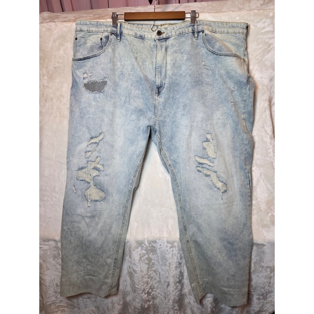 Sean John Mercer Slim Straight Stretch Distressed Jeans Light Wash Mens‎ 50W 32L